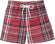 [ODAWA] Red Black Plaid Boys Swim Board Shorts Little Boys Quick Dry Swimsuit for Ages 2-12, Red Black Plaid, 7 Years