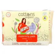 Cottons, 100% Cotton Comfortable, Maternity Pads with Wings, Heavy, Unscented, 10 Pads