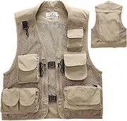 [Wedhapy] Fishing Vests for Men Breathable Fly Fishing Vest Fast Drying Sleeveless Clothes with Pockets for Outdoor Hiking Photography, Beige