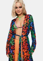Super Psychedelic Checkered Mesh Duster