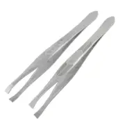 Lady 2 Pcs Metal Eyebrow Tweezers Make Up Tool Silver Tone