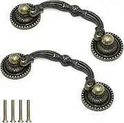 2 Pack 3" Hole Centers Antique Drawer Pulls Vintage Bronze Cabinet Handles Dressing Wardrobe Table Drawer Handles