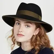 NWT Rag & Bone Zoe Fedora Wide Brim Wool Felt Hat Ribbon Band Black Wool NEW