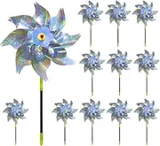 Reflective Bird Repellent Windmill 12PCS Pigeon Deterrent with Stakes Garden Pinwheel Sparkly Wind Spinner for Scare Birds Animal Windmills for Garden, Bird Deterrent, Repellent Devices-