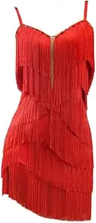 [JRUIA] Women's Latin Dance Dresses with Layered Tassels Cha Cha Ballroom Performance Costumes Skirt for Samba Rumba
