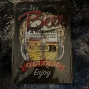 VINTAGE REPRODUCTION TIN SIGN- WALL ART-DECOR-MAN CAVE - IT’S BEER O’CLOCK ENJOY