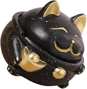 Cat Ashtray for Smokers, Ceramic Ash Holder with Lid Lucky Kitten Figurine Maneki Neko Statue Candle Holder for Car Dashboard bar Office Ornaments Desktop Decor/807