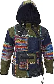 [Gheri] Men's Woolen Patch Kangaroo Pouch Fleece Lined Hand Knitted Winter Jacket Hoodie