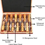 Nisorpa 12Pcs Wood Carving Chisel Tool Set Woodworking Gouge Hand Craft with Box