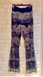 NWT! ASOS Sheer Deco Cocktail Sequin Fringe Salsa Dance Pants Size 4/6