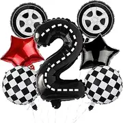 Race Car Birthday Balloons 40 Inch Racetrack Number Balloon 2 Black Baby Shower Boys 2st Birthday Race Car Theme Party Decor Supplies Mylar Balloon 7 Pcs (Number 2)