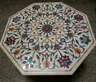 30" White Marble Coffee Table Top Multi Precious Inlay Stone Marquetry Bar Decor