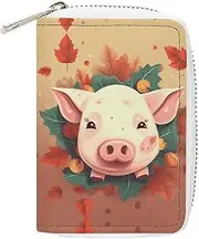 [RTFGHJS] Red Rose Sugar Skull PU Leather Card Holder - Slim Durable Credit Card Organizer for Men & Women, Peach Piggy, 16x11.5cm