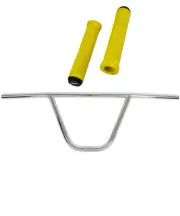 OG Lowrider Handlebar CW Steel Chrome & BMX Flangeless Yellow Grips