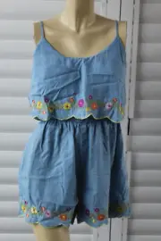 ♉BNWT SIZE 10 DOTTI LIGHT BLUE FLORAL COTTON SHORTS CAMI ROMPER JUMPSUIT $69.95m