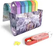 Pill Organizer,LIZIMANDU Weekly Travel Pill Case Box Medication Reminder Daily AM PM, Day Night 7 Compartments,for 4 Times A Day, 7 Days a Week-Includes Leather PU Carrying Case (Crystal)