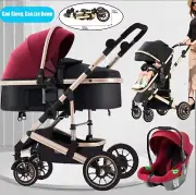 Fold Reversible Baby Pram Stroller Bassinet Shock Absorbers Jogger Push Chair
