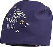 [maximo] Mini Boy Beanie Space Dino Reversible Jersey Printed Glow in The Dark Cotton Jersey, darkblue, S
