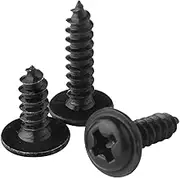 Self Tapping Screws 100pcs M1.4/M1.7/M2/M2.3/M2.6/M3/M3.5/M4 Black Carbon Steel Cross Recessed Pan Head Self-Tapping Screws with Collar Pad, M3.5x2.5mm(M3x12mm)