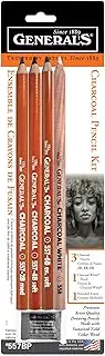 [GENERAL'S] Charcoal Drawing Set, White/Black, Set of 4 Pencils and 1 Eraser