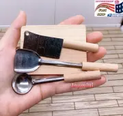4pcs Dollhouse Mini Knife Spatula Spoon Cooking Utensils Wooden Cutting Broad
