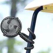 GRANDFAST Rechargeable Golf Cart Fan Compatible with EZGO Club Car Yamaha Clip on Fan with Flexible Tripod, 360° Rotatable, 20Hrs Work, 3 Speed Battery Operated Fan for Golf Cart Push Cart