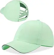 [BAOPLAYKIDS] New Updated Girls Criss Cross Ponytail Hat Reflective Baseball Cap Kids Quick Dry Mesh Summer Sports Hat for Ages 7-12
