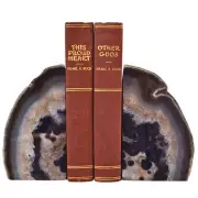 Agate Bookends - A Quality Natural Geode Book Ends with Rubber Bumpers for Sh...