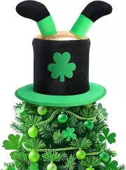 St. Patrick Day Tree Topper Hat, St. Patrick'S Elf Legs Velvet Hat Tree Topper,