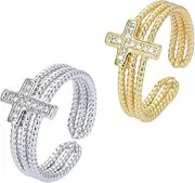 [BESTYASH] Cross Ring Couple Rings Rhinestone Rings Ring Jewelry Proposal Rings Couples Rings Adjustable Wrap Rings Inspirational Rings Knuckle Rings Open Rings for Women Copper