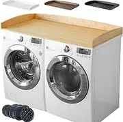 Nedura Washer Dryer Countertop for Washing Machine w/Anti-Vibration Pads&Curved Edge Rails, Bamboo Laundry Countertop, Washer Dryer Topper, Laundry Room Organization, Laundry Room Accessories-Natural