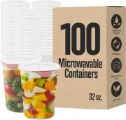 100 Microwavable Food Container - 32Oz Translucent Meal Box Storage with Lids, I