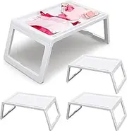 Barydat 4 Pack Breakfast in Bed Tray Folding Table Plastic Lap Trays Folding Legs with Handles Serving Food Trays for Eating on Bed Sofa Laptops Sleepover Slumber Party Kids Adult (White)