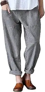 [FTCayanz] Women's Casual Linen Striped Trousers, Casual Harem Trousers, Long Trousers