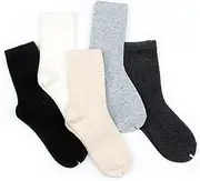 [intype socks] Women's Comfortable Lambswool Cashmere Blend Crew Socks Basic 5Colors Pack of 5 Pairs, Grey Chacoal Beige Ivory Black, One Size