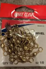 Eagle Claw~~Barrel Swivel~~Size 1/0~~Pack of 18~~Unopen! Free Shipping