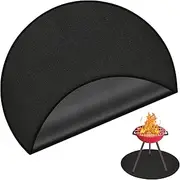 48in Fireplace Floor Protector, Reusable Fireproof Grill Mat Heat Resistant Round Fire Mat Fire Pit Mat Stove Accessories Mat Reliable Fire Mat for Deck Lawn Patio Outdoor (Black)