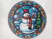 Snowman Stained Glass Look Cutting Board, 12 Inch Glass Board