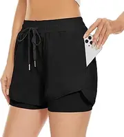 [Custer's Night] Women's Running Short Workout Athletic Jogging Shorts 2-in-1