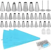 HMIEPRS 39PCS Piping Bags and Tips Set with Storage Case, Icing Tips, Large Piping Nozzles, Couplers, Flower Nails, Silicone Pastry Bags, Icing Smoother, Baking Decoration Tools for Cake Cookies