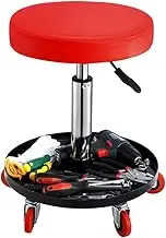 AUSWAY Swivel Stool Work Chair with Wheels Mechanic Tool Tray Pneumatic Roller Height Adjustable Seat for Salon Barber Bar Drafting Spa Car Repair Shop