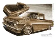 HOLDEN EH UTE SEPIA TONE A2 FRAMED PRINT (HL28)