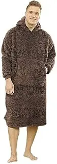 [LYCICILI] wearable blanket adult Winter warm loungewear for men and women, reversible cotton fleece hooded pyjamas