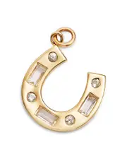 Moon & Meadow 14K Yellow Gold White Topaz Round & Baguette Horseshoe Charm Pendant