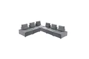 Foret 6pc Armless Seat Modular Extension Ottoman Couch Velvet Sofa Light Grey