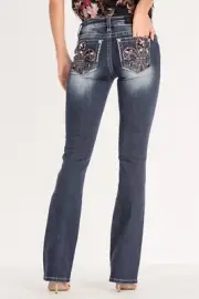 NEW MISS ME WOMEN K905 BLING BLING CRYSTAL FLUER BOOT CUT JEANS
