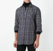 $148 NWT DIESEL SzXL SULFEDEN PLAID PATCH POCKETS LONG SLEEVE SHIRT BLACK MULTI