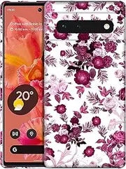 GlamCase for Google Pixel 6 5G, Google Pixel 6 5G Case - Pink Burgundy Floral Pattern Printed Slim & Sleek Cute Plastic Hard Protective Designer Back Phone Case/Cover for Google Pixel 6 5G