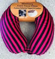 Memory Foam Neck Travel Pillow w/ SnapOn High Density U-Shape Strips