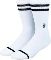 [Venture] Socks, Soft Athletic Ribbed Terry Loop Arch Support/Reinforced Heel and Toe For Skateboarding Crossfit Gym, WHITE / BLACK, Medium-Large